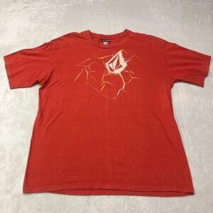 Y2K Volcom T-Shirt Men's XL Red Cracked Glass Graphic Logo Skater Mall Goth VTG